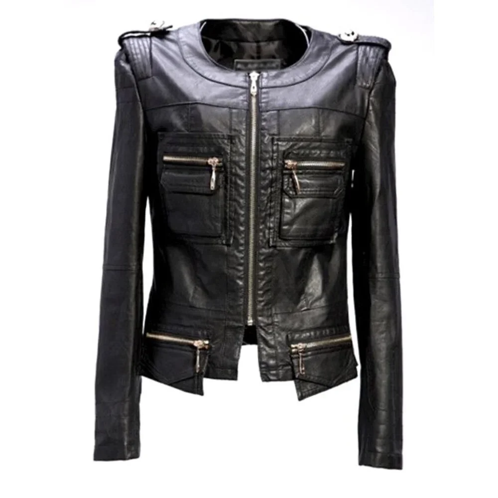** PTT Genuine Black Leather Zip Front Jacket Size S ( Asian M)